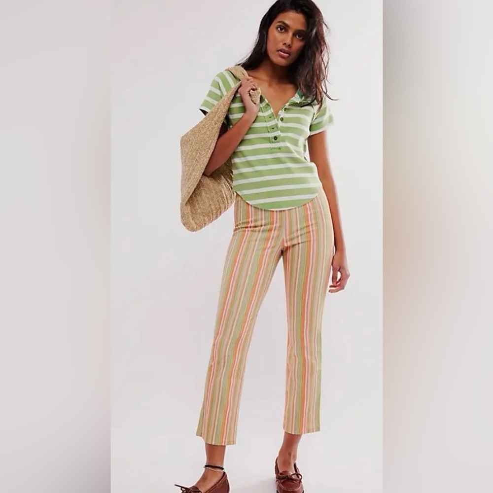 Free People In My Feelings Green multi Striped flare crops size X small